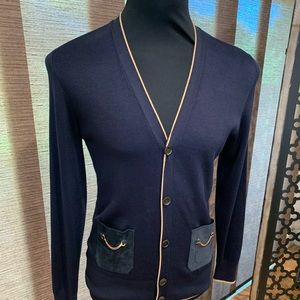 Louis Vuitton Cardigan Silk Sweater with Suede Pockets and Chain accents sz M